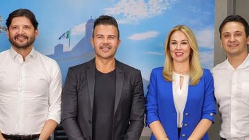 André do Padro, Caio Matheus, Lucília Goulart e Taciano Goulart durante anúncio - Reprodução/Folha News