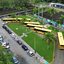 imagem aérea do pátio com os ônibus escolares