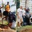 Imagens de idosos e crianças plantando mudas