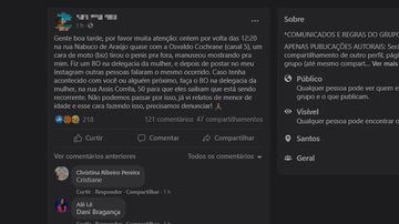 Postagem denuncia da moradora - Imagem: Reprodução / Redes Sociais / Viver em Santos e região: Comunicados e Variedades