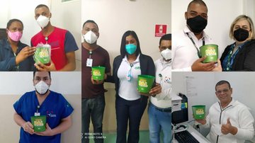 Funcionários da unidade ganharam um balde de pipoca com mensagens comemorativas Pais são homenageados no Hospital Municipal de Bertioga - INTS