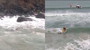 Adolescente é atingido por fortes ondas e arremessado para área rochosa em praia de Ubatuba Resgate em UBATUBA - Divulgação GBMar