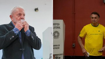 Lula (à esquerda) votou em São Bernardo do Campo (SP), enquanto Jair Bolsonaro (à direita) votou no Rio de Janeiro (RJ) Lula e Bolsonaro votam Candidato Lula olhando para frente e beijando o comprovante de votação e o presidente Jair Bolsonaro saindo da ca - Reprodução/Redes Sociais