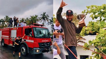 Surfista foi ovacionado pela população da cidade ao percorrer as ruas no caminhão de bombeiro Pedro Toledo em Ubatuba - Divulgação PMU