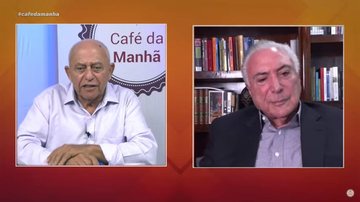 Michel Temer falou do governo Lula e fez uma breve análise sobre o bolsonarismo CAFÉ DA MANHÃ Tela dividida entre Riba Zaidan e Michel Temer - Reprodução TV Cultura Litoral