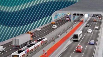 Projeção de como seria o futuro túnel submerso entre Santos e Guarujá Márcio França visita túnel na Bélgica que será modelo para a conexão entre Santos e Guarujá - Divulgação