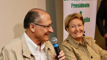 Geraldo Alckmin, ao lado de sua candidata a vice-presidente, senadora Ana Amélia, do PP, é o presidenciável com direito ao maior tempo de todos no rádio e na televisão - Divulgação/PSDB