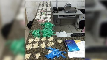 Ao todo, foram apreendidos 1151 pinos de cocaína, 201 pedras de crack, 18 vidros de lança perfume - Divulgação/Polícia Militar
