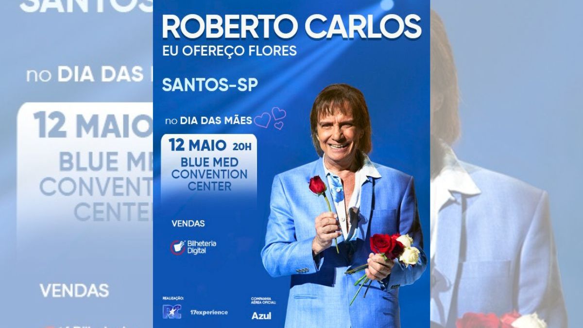 Banner do show de Roberto Carlos em Santos